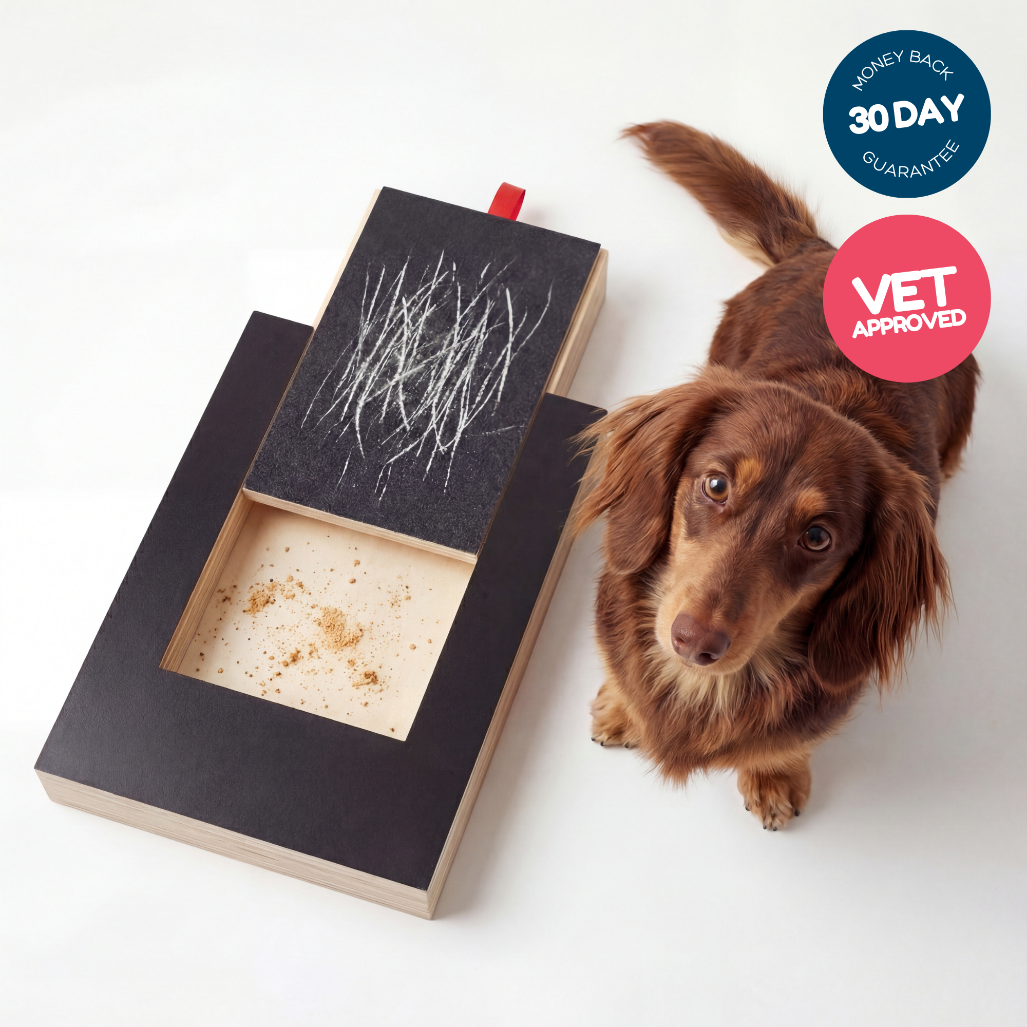 Dog Nail Scratch Board - with Treat Draw- Dog Scratch Pad for Nails – Durable Wooden Nail Filing Board with Treat Drawer