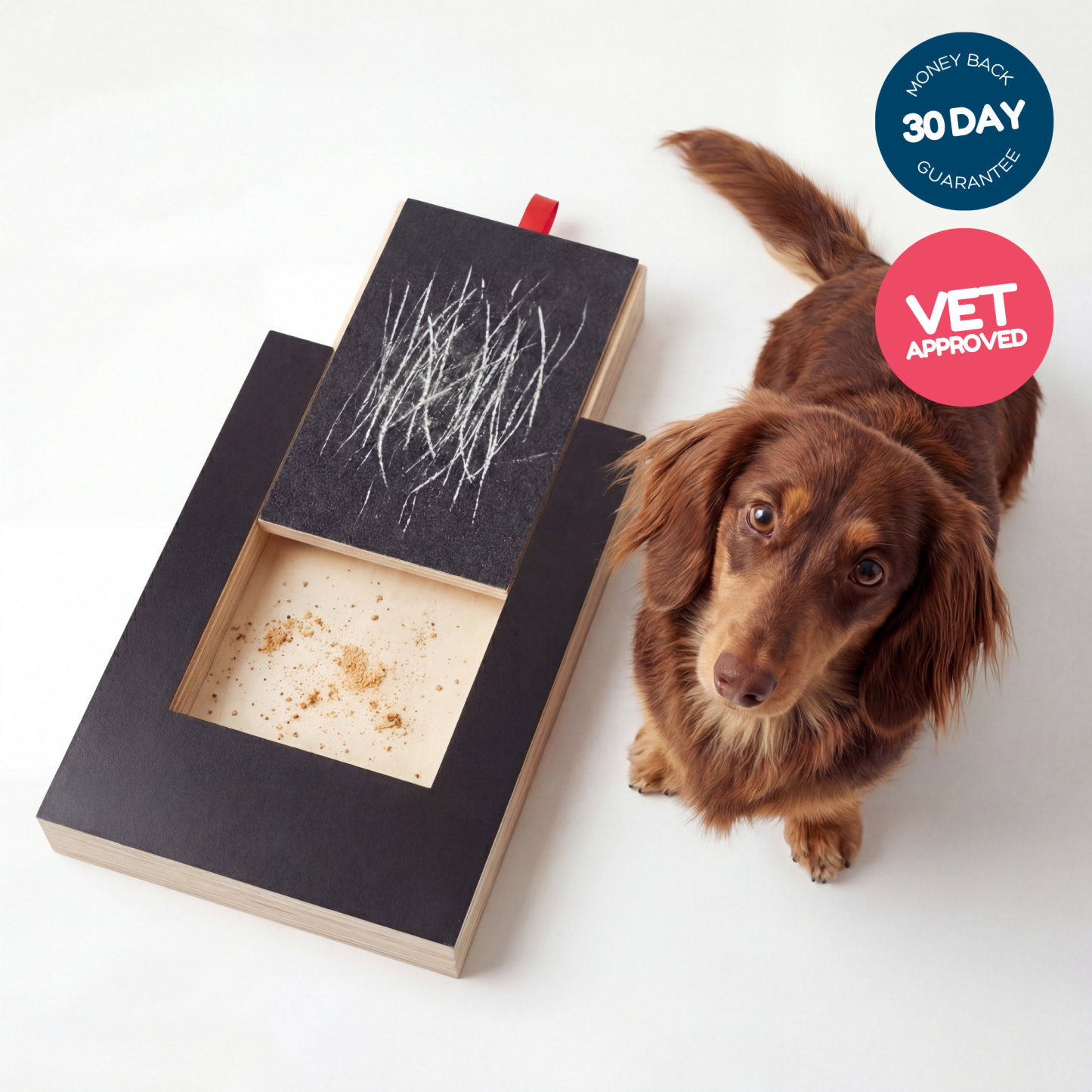 Dog Nail Scratch Board - with Treat Draw- Dog Scratch Pad for Nails – Durable Wooden Nail Filing Board with Treat Drawer