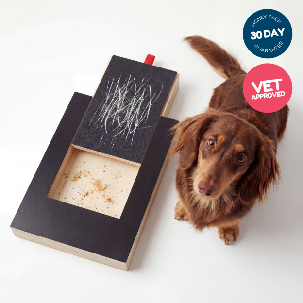 Dog Nail Scratch Board - with Treat Draw- Dog Scratch Pad for Nails – Durable Wooden Nail Filing Board with Treat Drawer