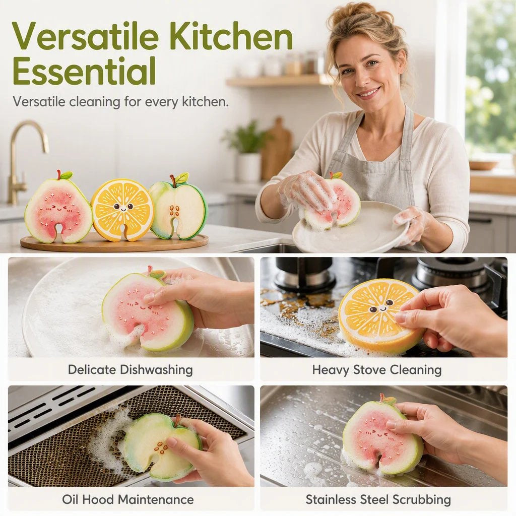 Cute fruit-shaped dishwashing sponge brush