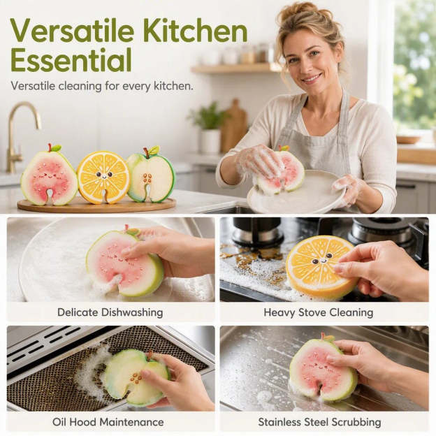 Cute fruit-shaped dishwashing sponge brush