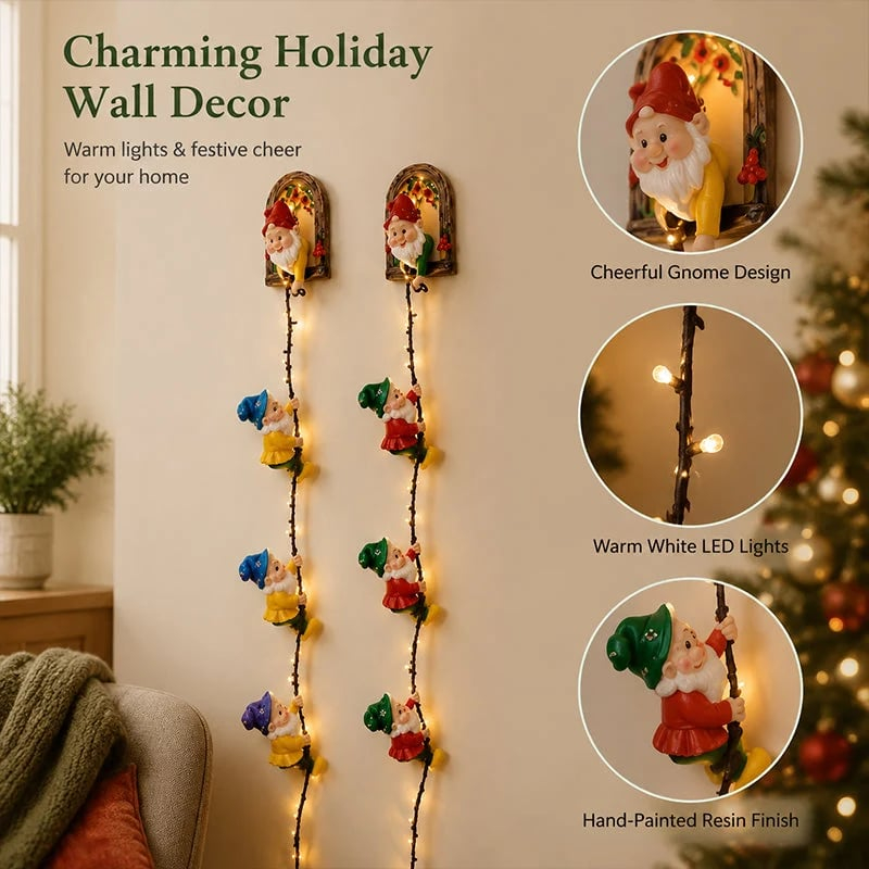 Handmade Climbing Gnome Christmas StringLights