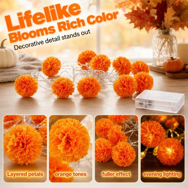 Mexican Marigold Flower String Lights