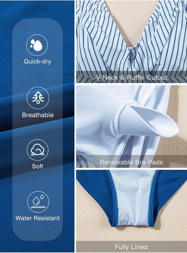 Women's One Piece Swimsuit Ruffle Cutout Swimdress Tummy Control V Neck Wrap Swimwear