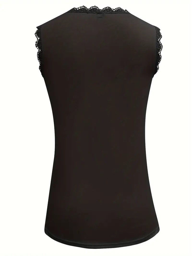 Vibrant Floral Lace Tank Top - Delicate Crew Neck, Exquisite Scallop Trim, Sleeveless, Elegant Pattern on Solid Background - Perfect for Spring and Summer, Womens Clothing