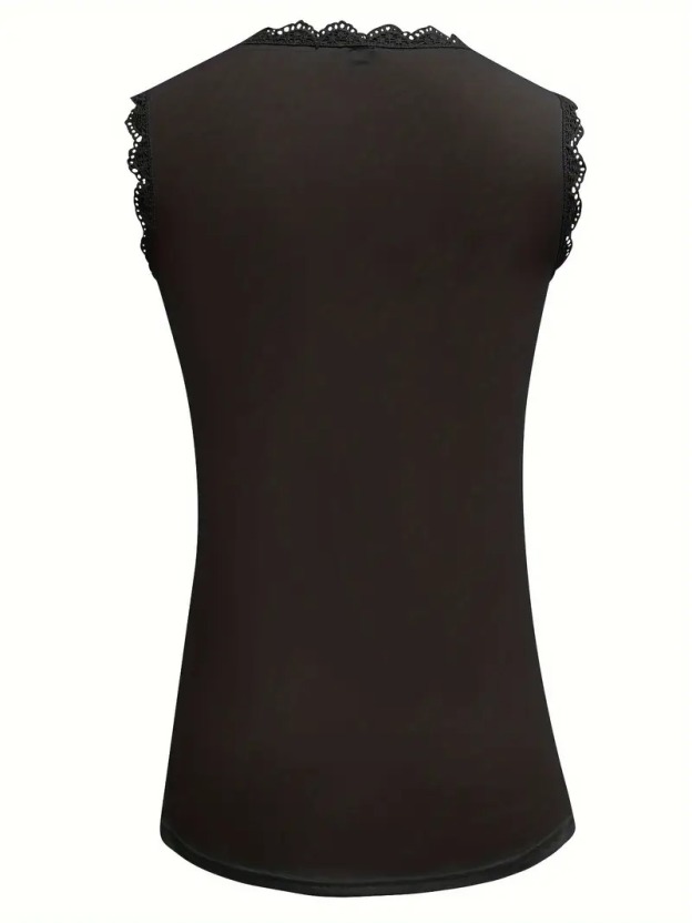 Vibrant Floral Lace Tank Top - Delicate Crew Neck, Exquisite Scallop Trim, Sleeveless, Elegant Pattern on Solid Background - Perfect for Spring and Summer, Womens Clothing