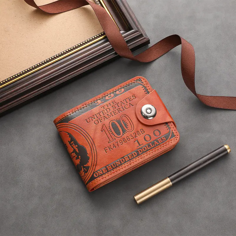 💵 Men’s $100 Print PU Leather Wallet 💼 – Unique Foldable Bifold, Magnetic Closure 🧲, Multiple Card Slots 💳, Perfect Father’s Day 🎁 & Birthday Gift 🎉