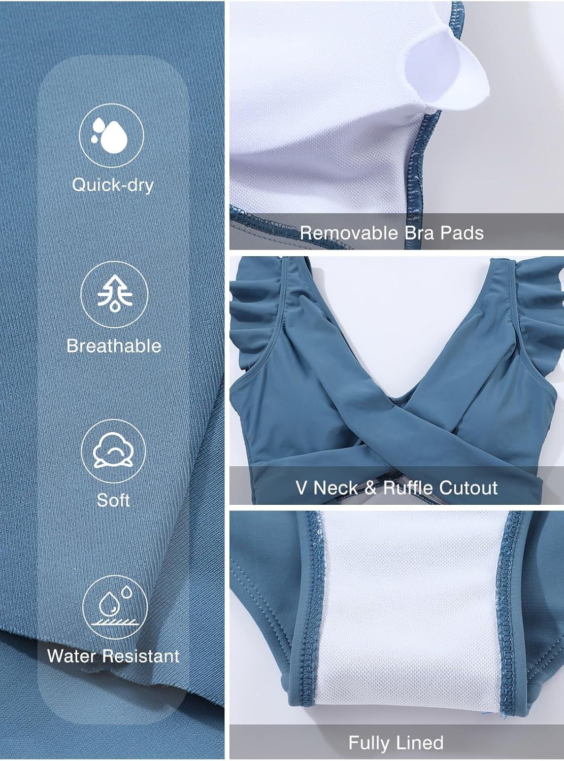 Women's One Piece Swimsuit Ruffle Cutout Swimdress Tummy Control V Neck Wrap Swimwear