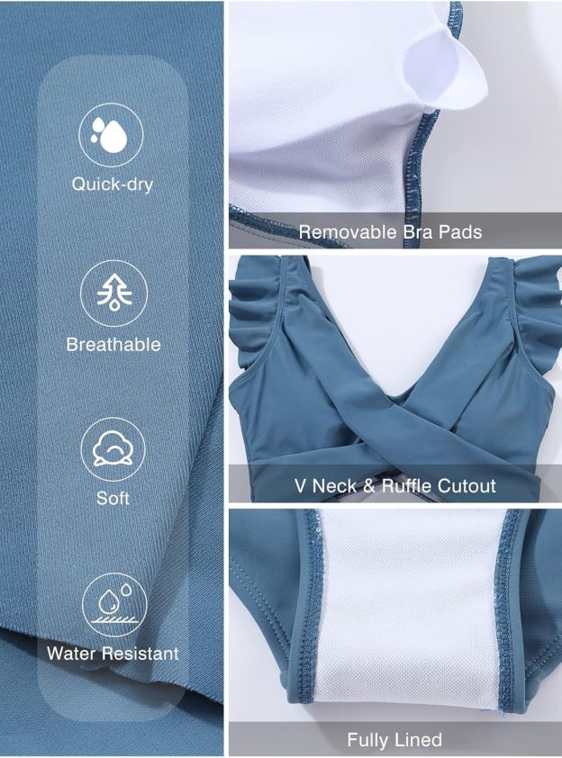 Women's One Piece Swimsuit Ruffle Cutout Swimdress Tummy Control V Neck Wrap Swimwear