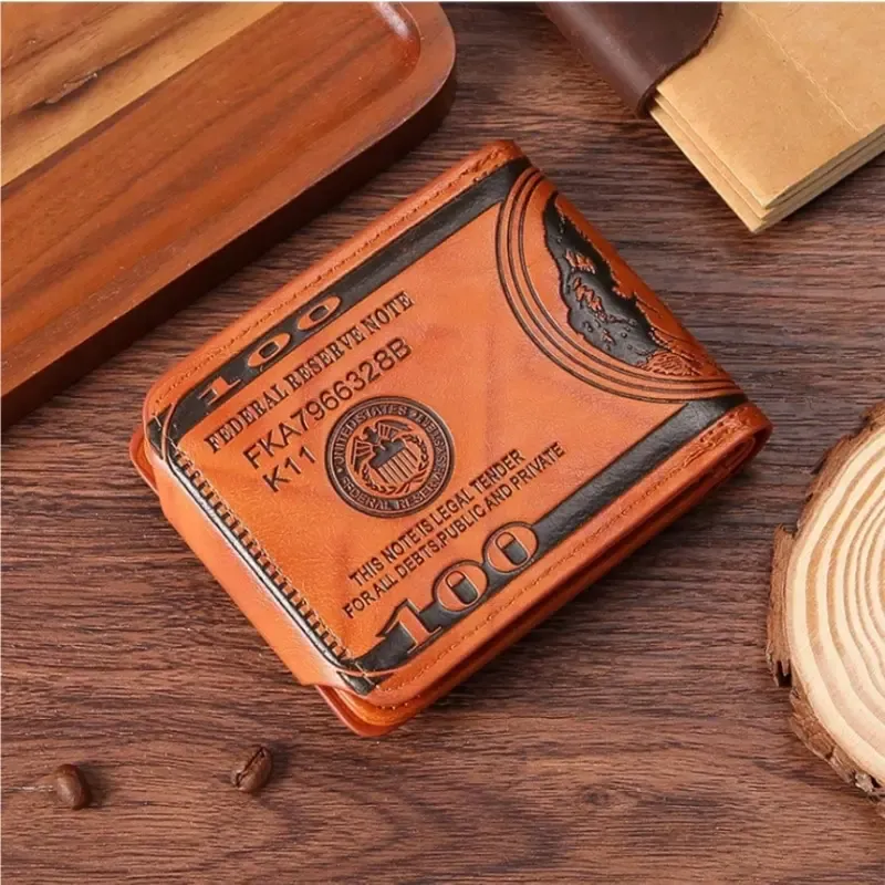 💵 Men’s $100 Print PU Leather Wallet 💼 – Unique Foldable Bifold, Magnetic Closure 🧲, Multiple Card Slots 💳, Perfect Father’s Day 🎁 & Birthday Gift 🎉