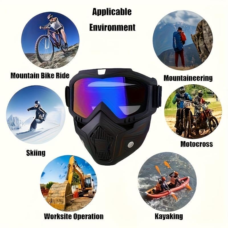 A Full-face Goggle with Anti-fog High-definition Lenses, a Detachable and Adjustable Ski Mask, and a Comfortable Sponge Pad - Made of Plastic.
