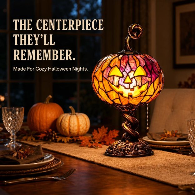 🔥HOT SALE🔥🎃 Halloween Pumpkin Glow Lamp – Vintage Stained-Glass-Style Table Light