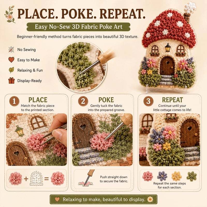 🔥🧘Relaxing & Beginner-Friendly-✨Whimsical Village 3D Fabric Poke Art Kit