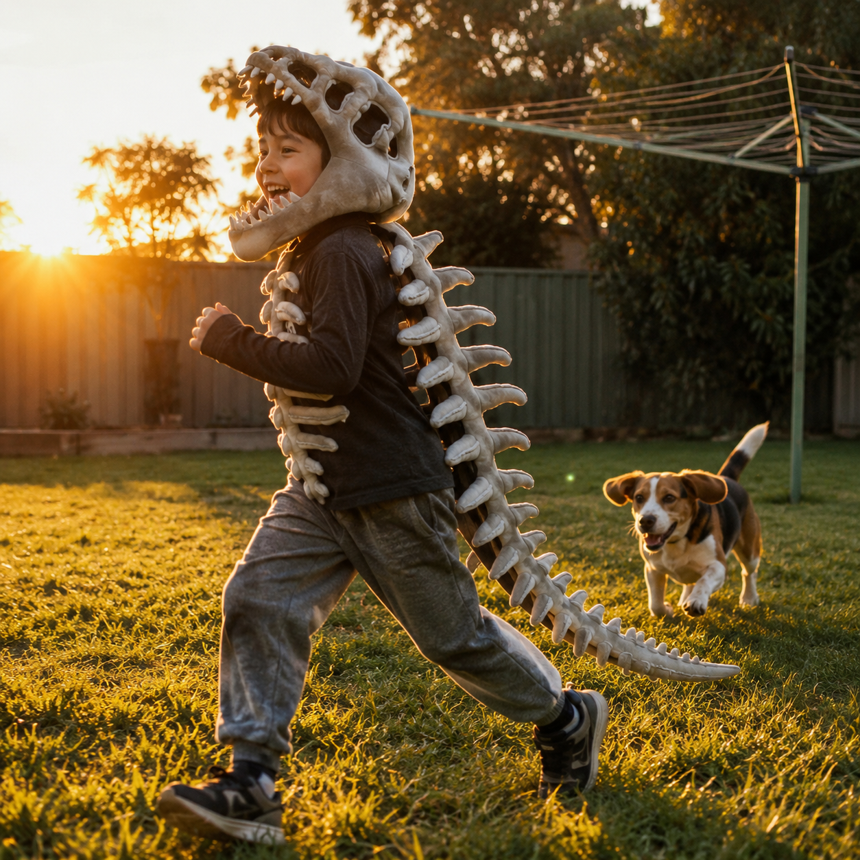 DinoRoar costume at Halloween trick or treating