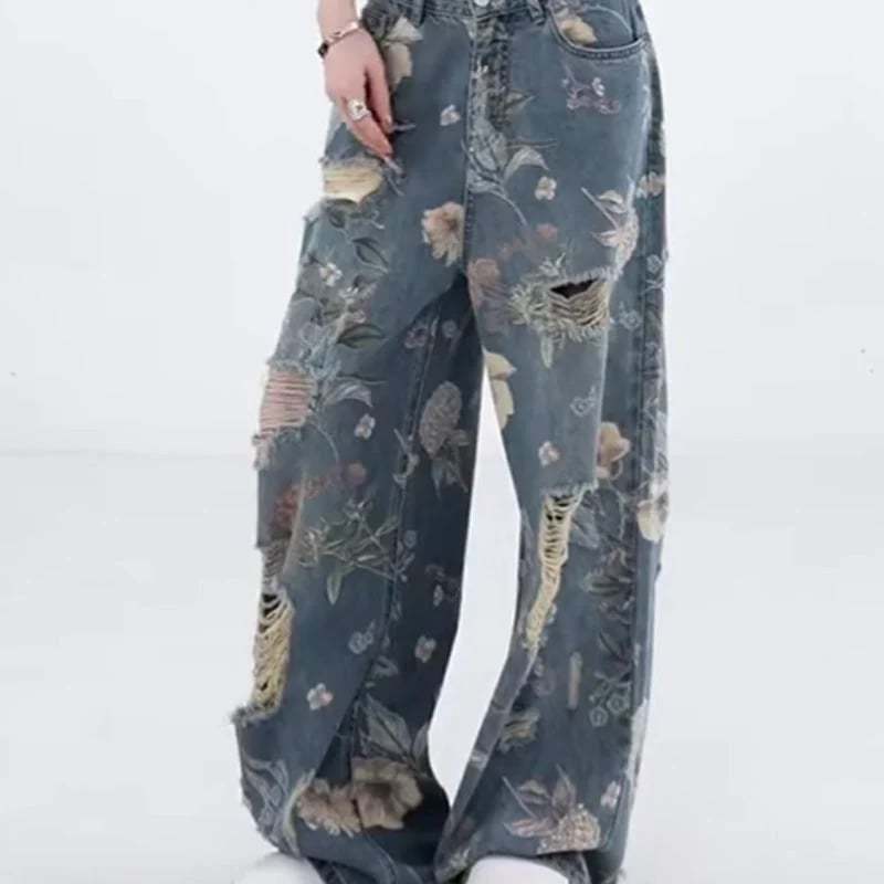 🔥2025 New Arrival🔥   Women's Loose Ripped Wide-Leg Denim Jeans