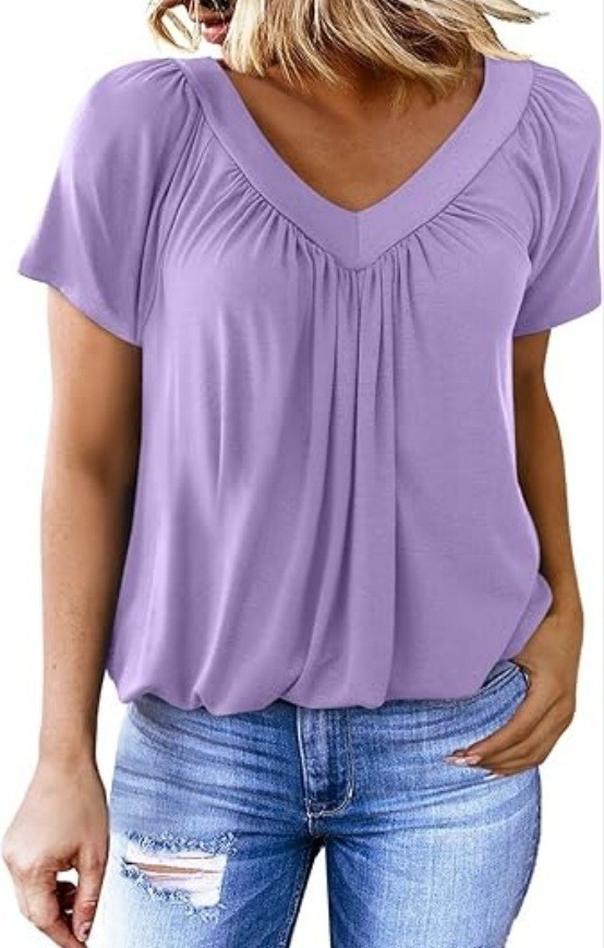 Women's Casual Summer Short Sleeve V Neck Tops T-shirts
