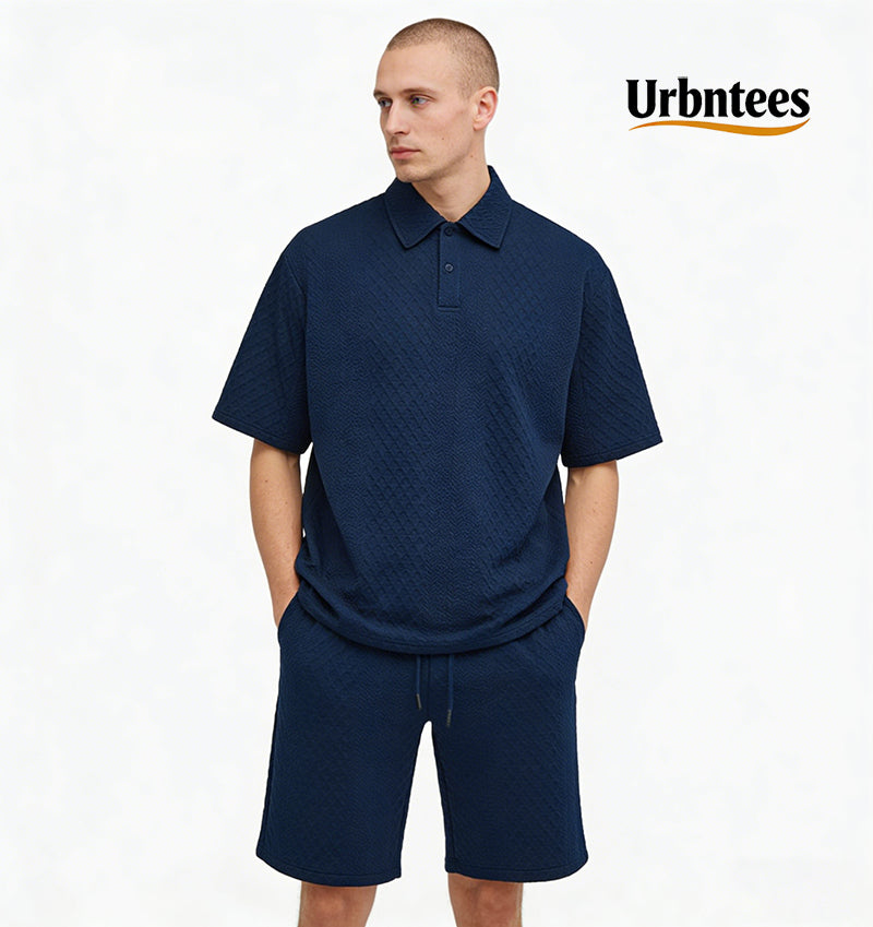Urbntees Men's Solid Polo Shirt & Drawstring Waist Shorts Set, Cozy Breathable Two-piece Outfits for Daily Outdoor Wear, Men Clothes for Summer