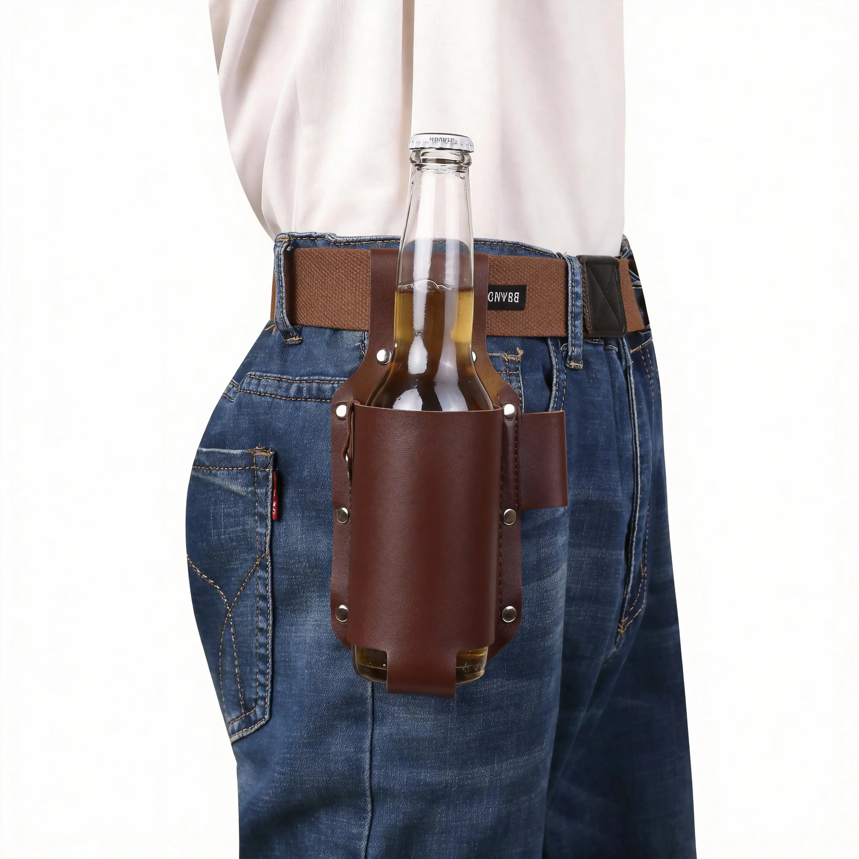 WIRILLCH Leather Drink Holster Belt 🍻 – Hands-Free Beer Holder for Parties 🎉, Sports 🏆, BBQs 🍖 & Festivals 🎶 | Perfect Gift for Him or Her 🎁