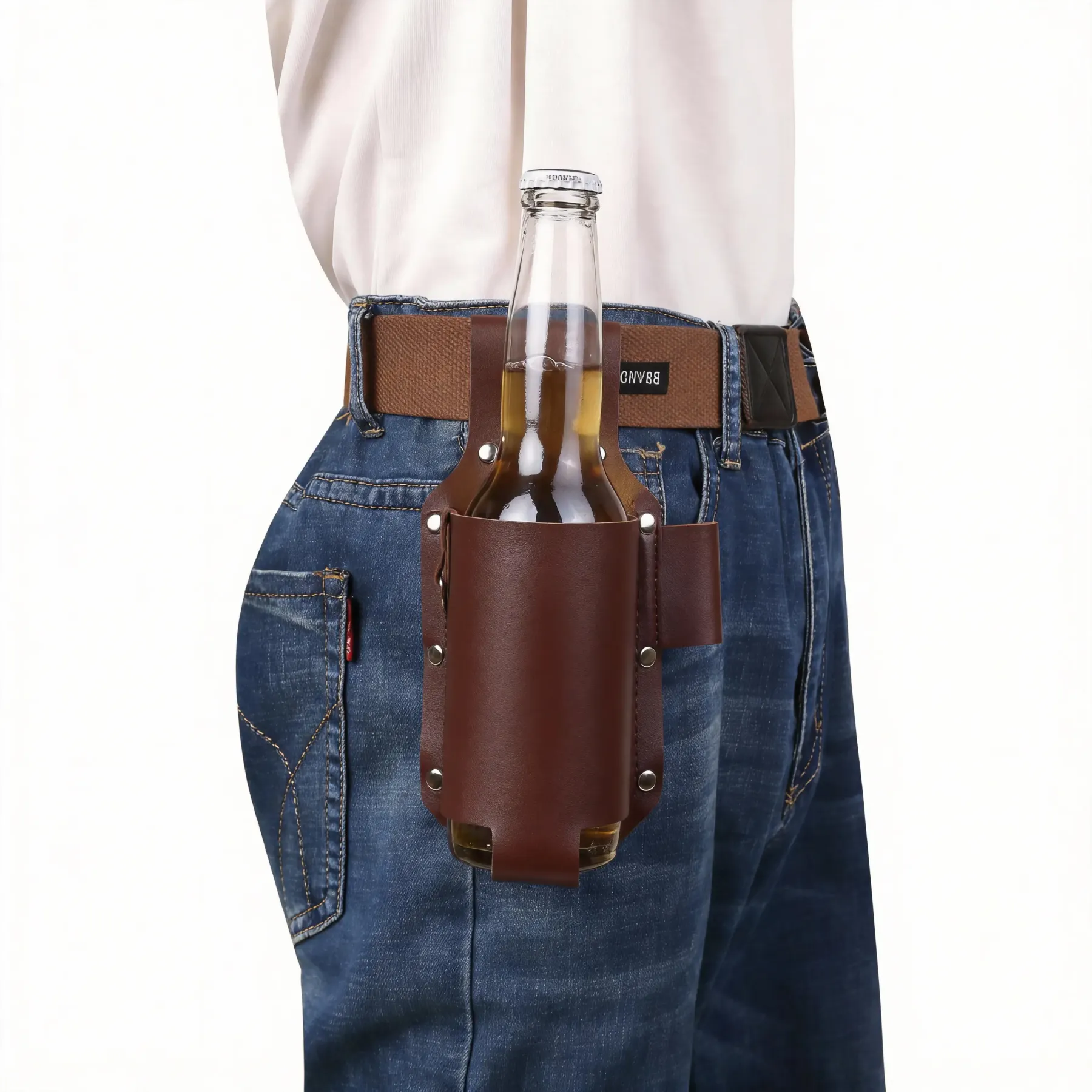 WIRILLCH Leather Drink Holster Belt 🍻 – Hands-Free Beer Holder for Parties 🎉, Sports 🏆, BBQs 🍖 & Festivals 🎶 | Perfect Gift for Him or Her 🎁