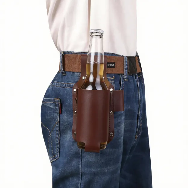 WIRILLCH Leather Drink Holster Belt 🍻 – Hands-Free Beer Holder for Parties 🎉, Sports 🏆, BBQs 🍖 & Festivals 🎶 | Perfect Gift for Him or Her 🎁