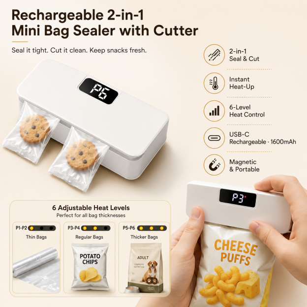 ⚡Rechargeable 2-in-1 Mini Bag Sealer with Cutter