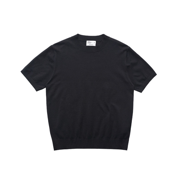 Old money style straight shoulder short sleeve T-shirt small high collar solid color knitted short sleeve for man and women