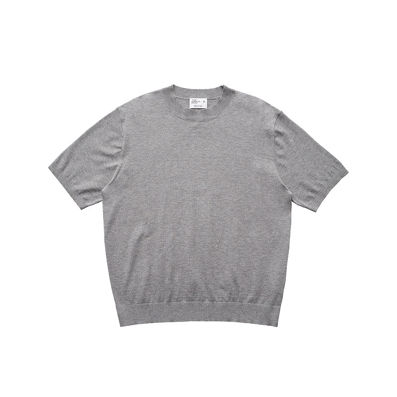 Old money style straight shoulder short sleeve T-shirt small high collar solid color knitted short sleeve for man and women