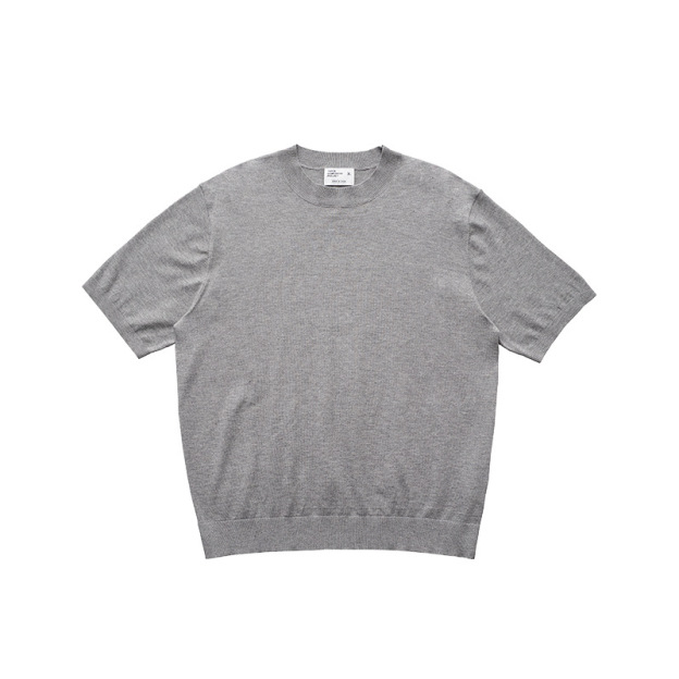 Old money style straight shoulder short sleeve T-shirt small high collar solid color knitted short sleeve for man and women