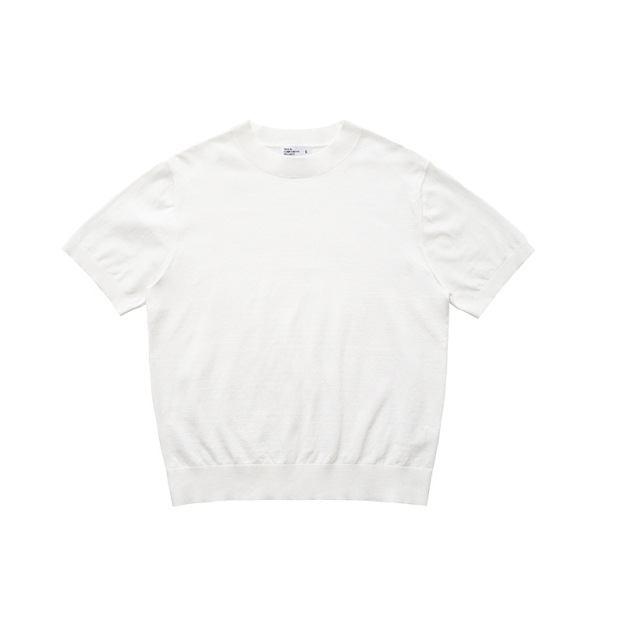 Old money style straight shoulder short sleeve T-shirt small high collar solid color knitted short sleeve for man and women