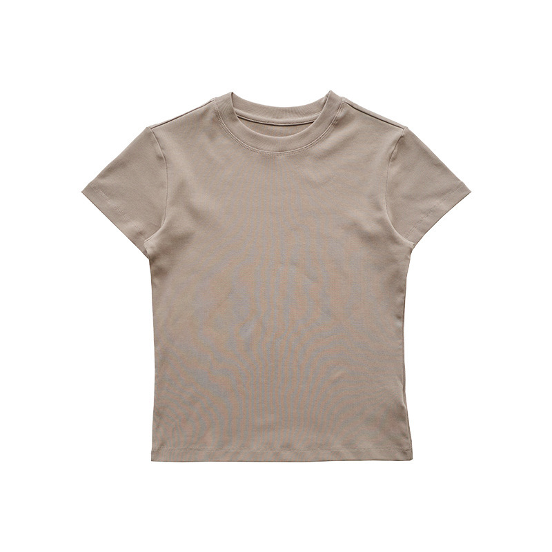 Shoulder slim fit Lycra cotton American style hot girl female skin-friendly solid color elastic basic top round neck short-sleeved T-shirt