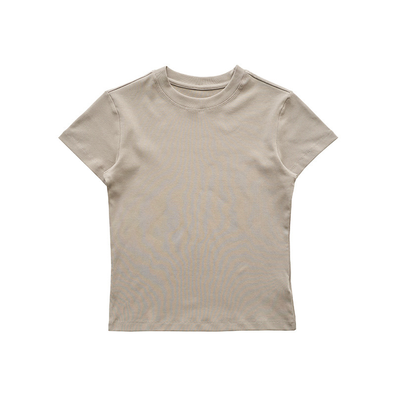 Shoulder slim fit Lycra cotton American style hot girl female skin-friendly solid color elastic basic top round neck short-sleeved T-shirt