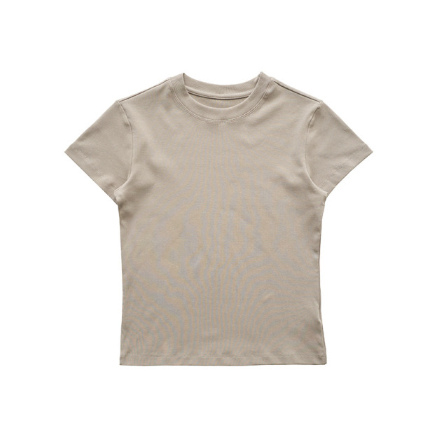 Shoulder slim fit Lycra cotton American style hot girl female skin-friendly solid color elastic basic top round neck short-sleeved T-shirt
