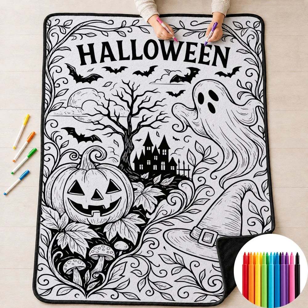 🎃Halloween Themed DIY Colour-In Blanket Kit for Kids🌈🖋️Comes with Fabric Markers