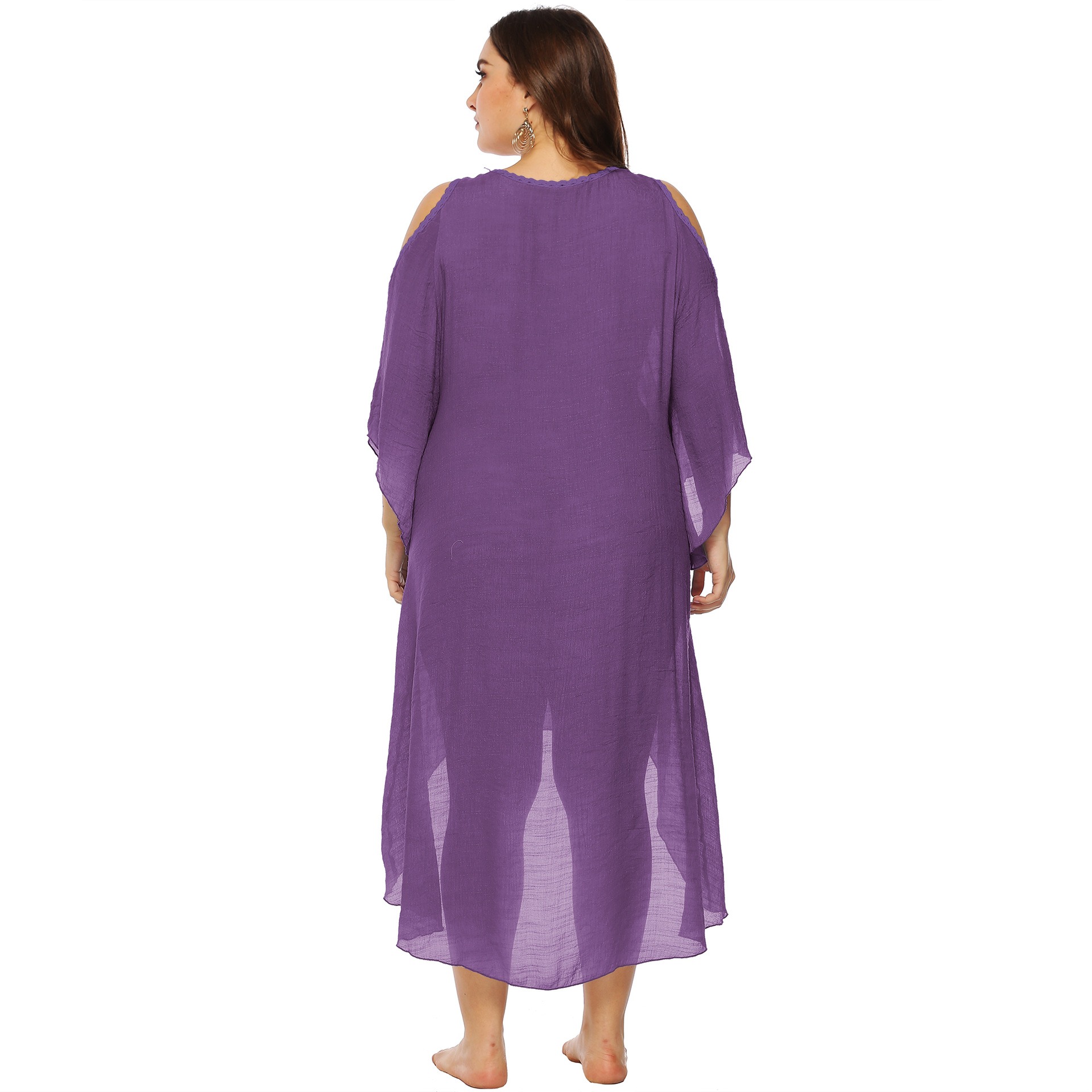 Hand-crocheted irregular off-shoulder beach dress bikini cover-up