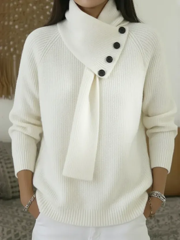 Women's Comfortable Pullover Sweater With Detachable Scarf.