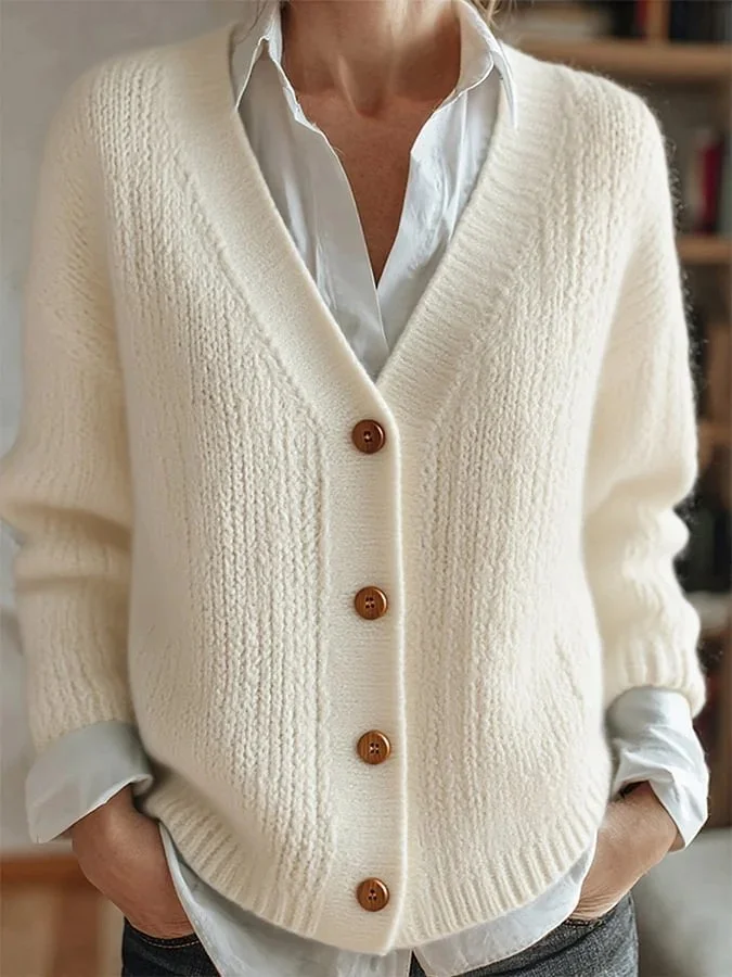 Women Plain Vintage Winter Cardigan