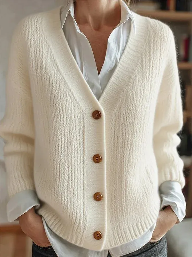 Women Plain Vintage Winter Cardigan