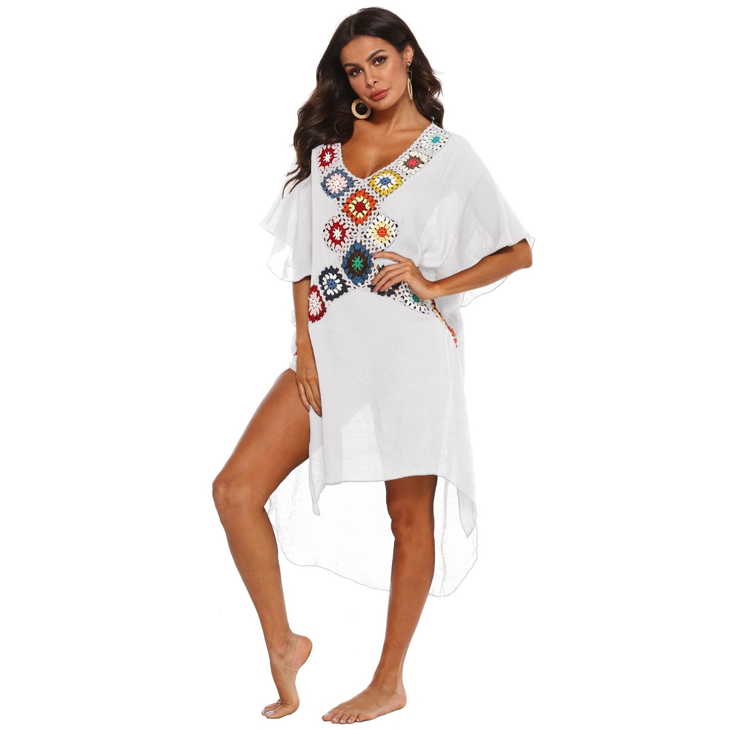 Hand-crocheted beach bikini cover-up irregular slit dress