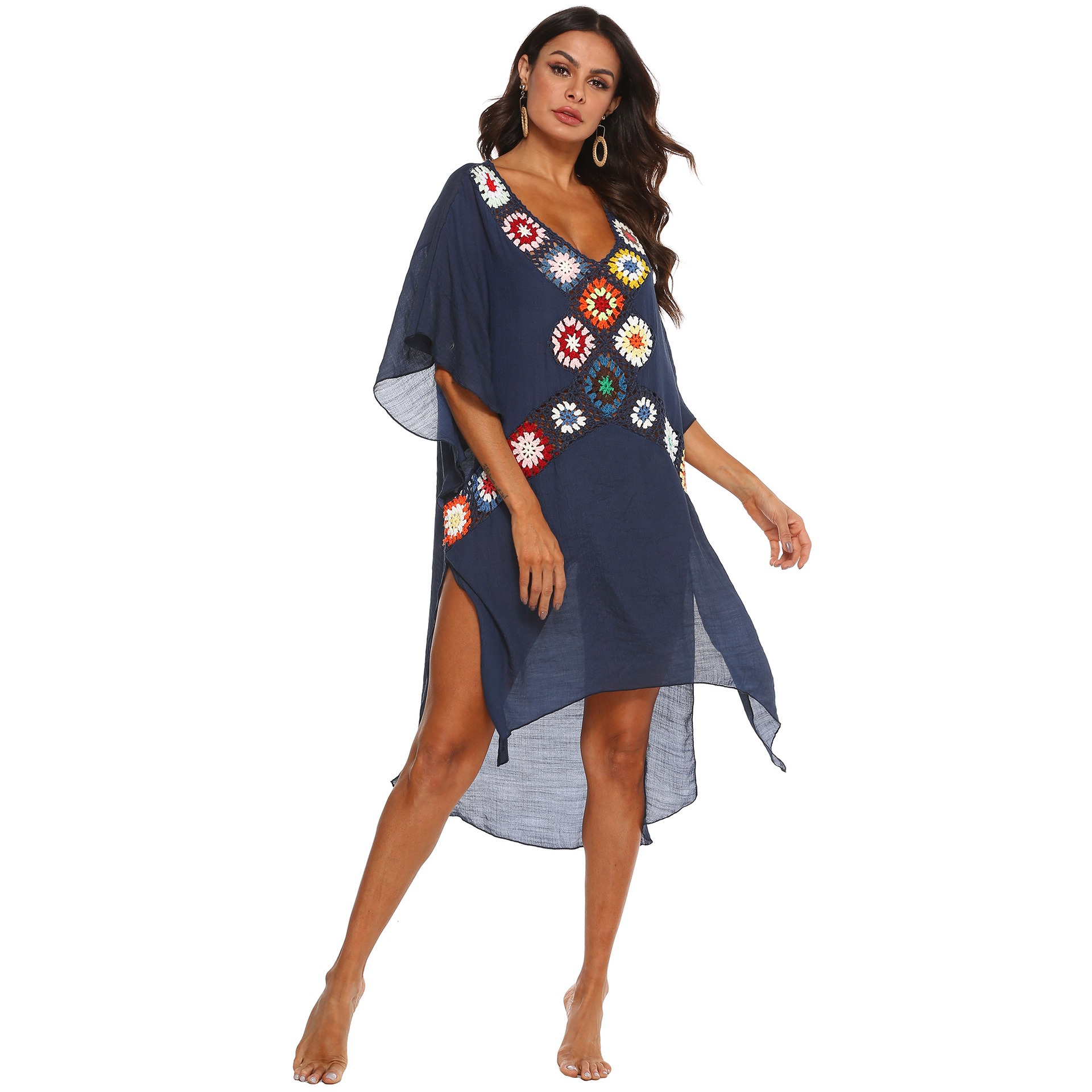 Hand-crocheted beach bikini cover-up irregular slit dress