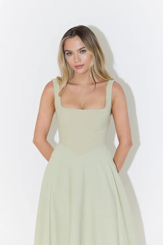 Muse Low Waist Square Neck Midi Dress🍀（Environmentally friendly materials）🍀