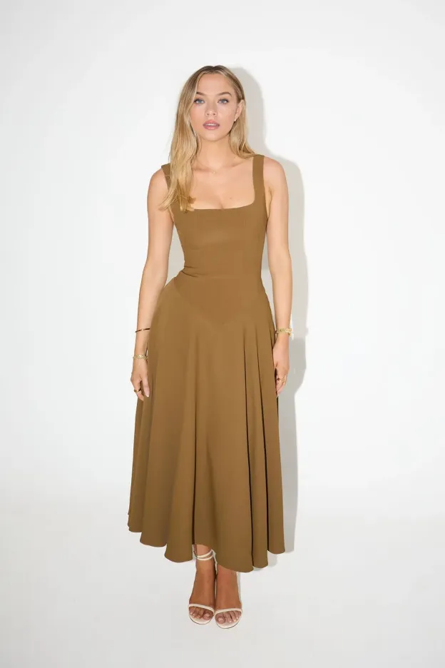 Muse Low Waist Square Neck Midi Dress🍀（Environmentally friendly materials）🍀