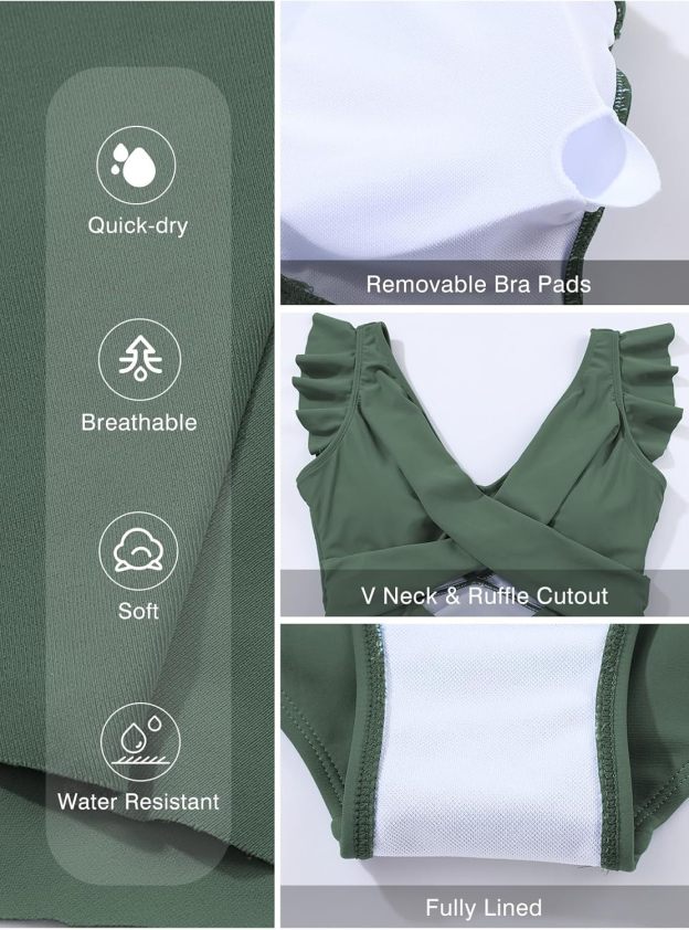 Women's One Piece Swimsuit Ruffle Cutout Swimdress Tummy Control V Neck Wrap Swimwear