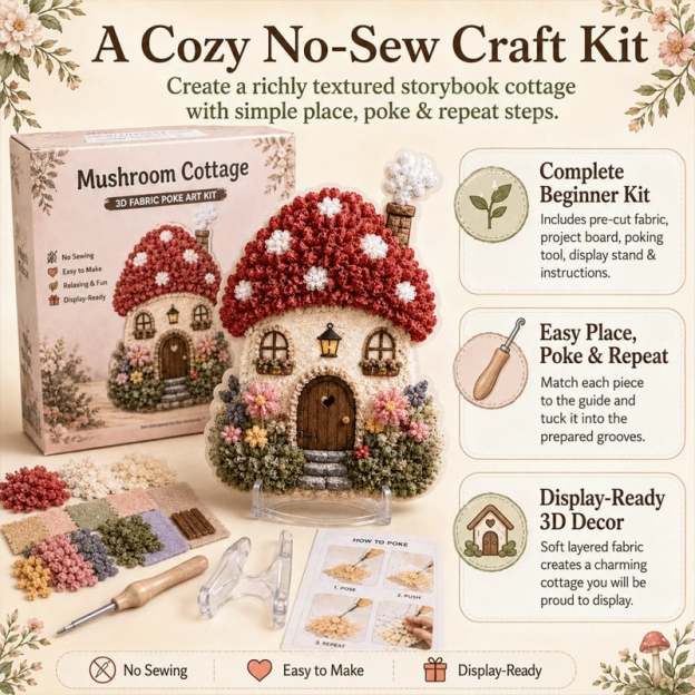 🔥🧘Relaxing & Beginner-Friendly-✨Whimsical Village 3D Fabric Poke Art Kit