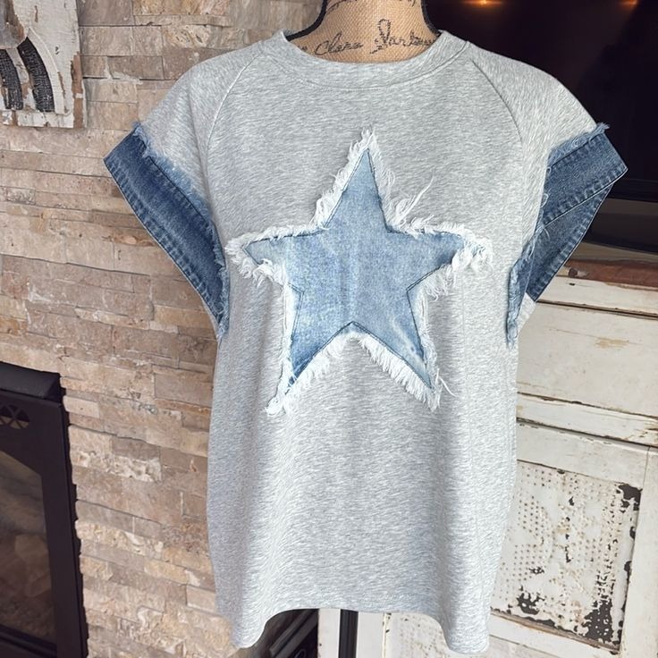 Denim Star Frayed Edged Top