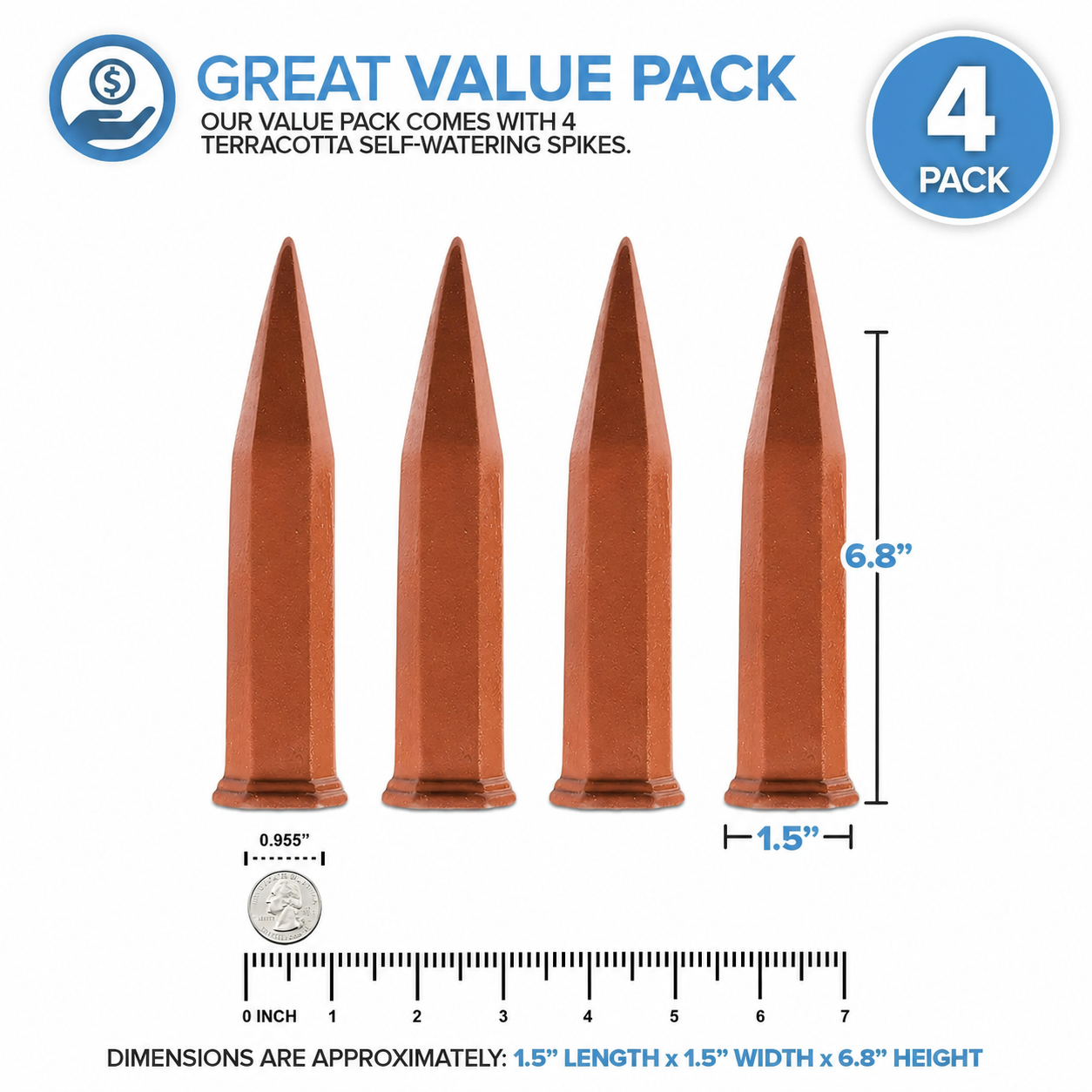 Modern Innovations Self-Watering Terracotta Spikes | 4-Pack