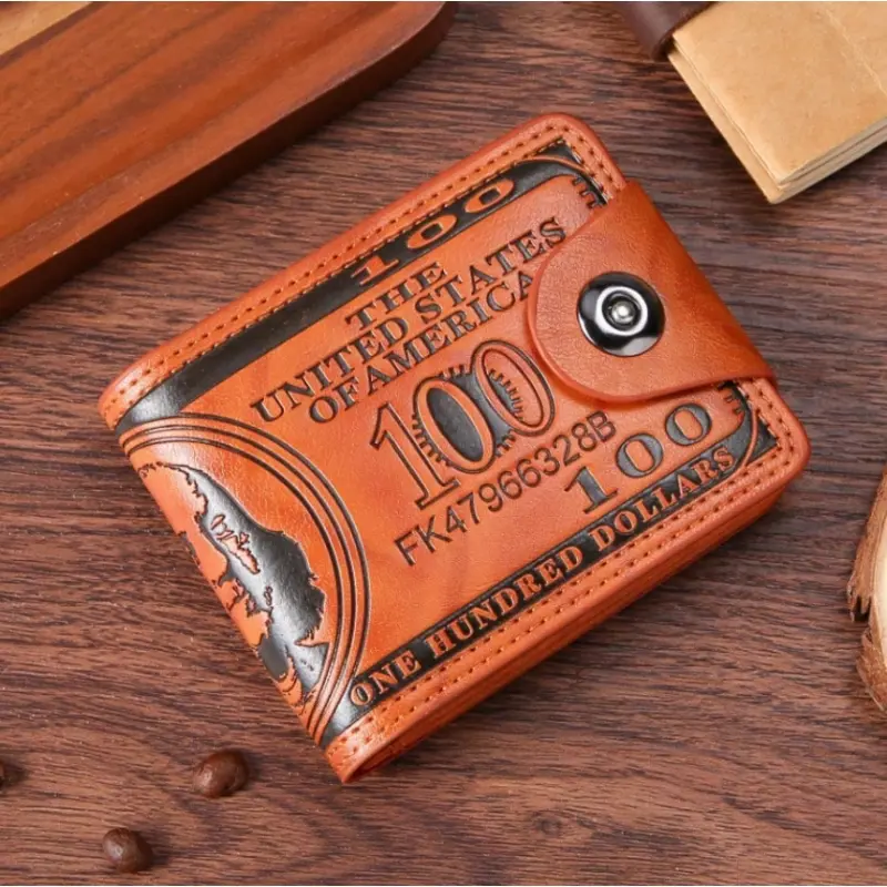 💵 Men’s $100 Print PU Leather Wallet 💼 – Unique Foldable Bifold, Magnetic Closure 🧲, Multiple Card Slots 💳, Perfect Father’s Day 🎁 & Birthday Gift 🎉