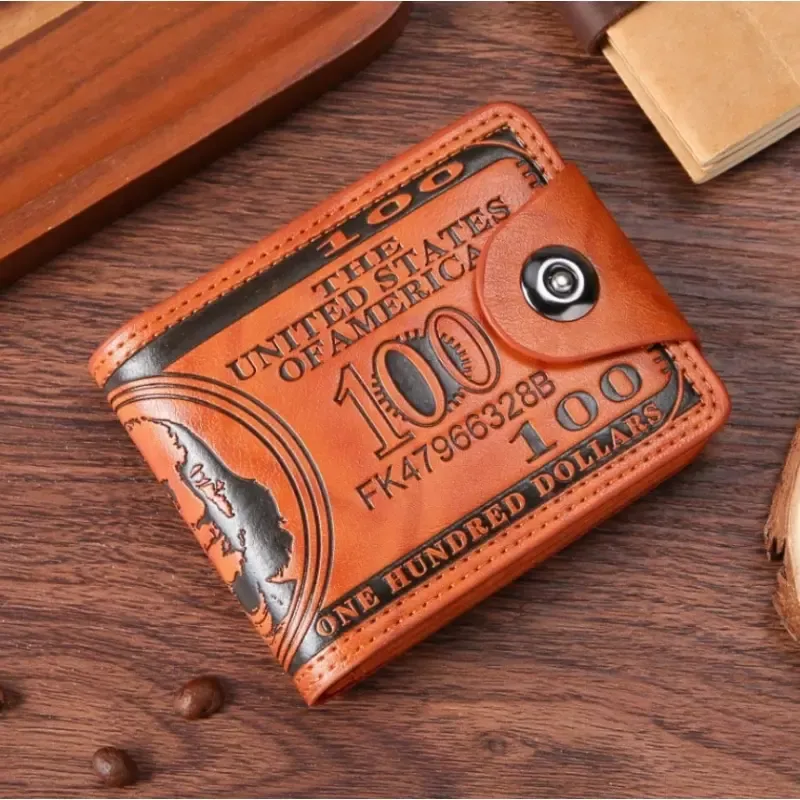 💵 Men’s $100 Print PU Leather Wallet 💼 – Unique Foldable Bifold, Magnetic Closure 🧲, Multiple Card Slots 💳, Perfect Father’s Day 🎁 & Birthday Gift 🎉