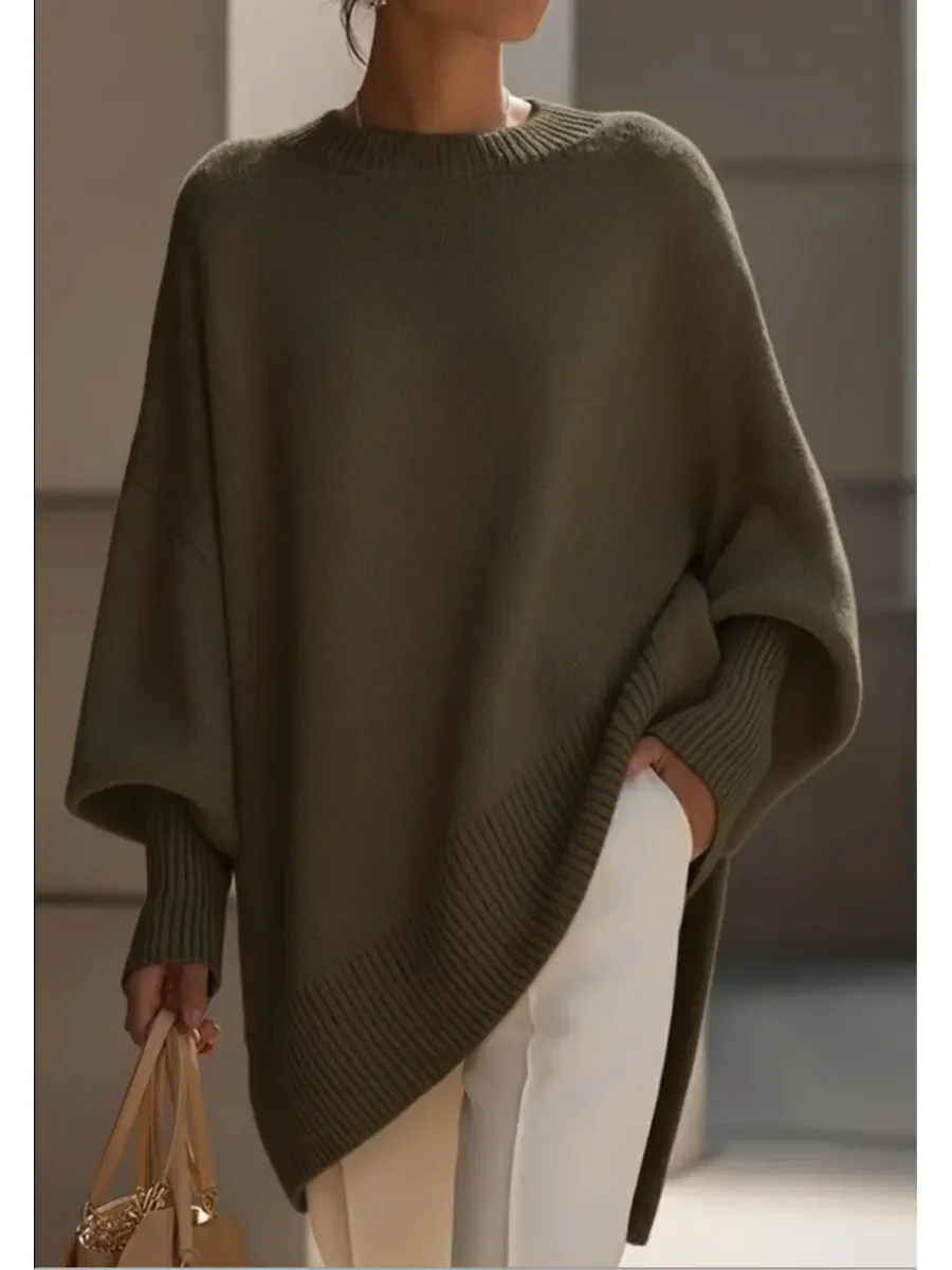 Women's Cozy Loose Asymmetrical Hem Sweater