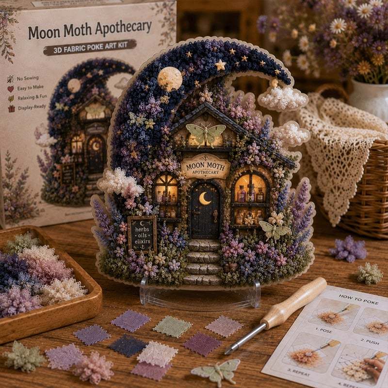 🔥🧘Relaxing & Beginner-Friendly-✨Whimsical Village 3D Fabric Poke Art Kit