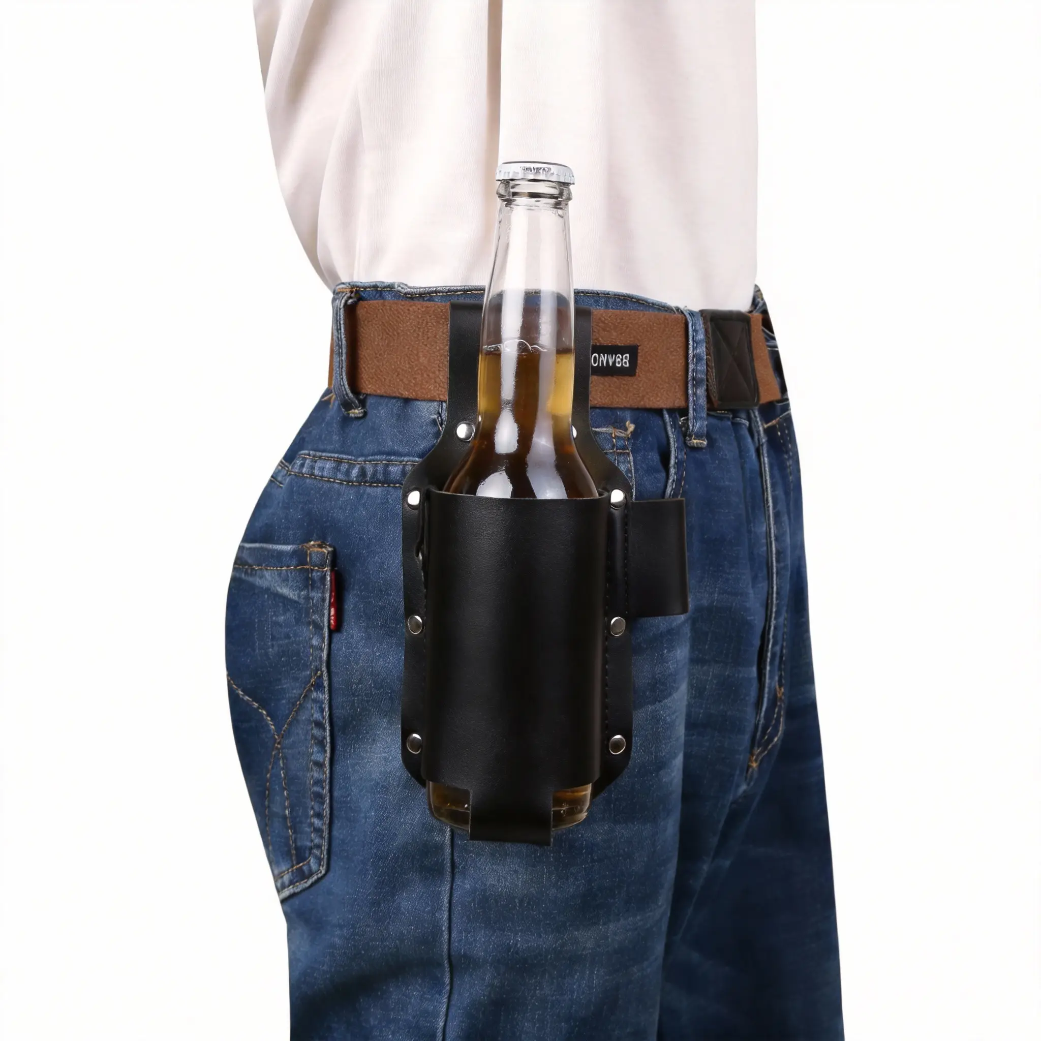 WIRILLCH Leather Drink Holster Belt 🍻 – Hands-Free Beer Holder for Parties 🎉, Sports 🏆, BBQs 🍖 & Festivals 🎶 | Perfect Gift for Him or Her 🎁